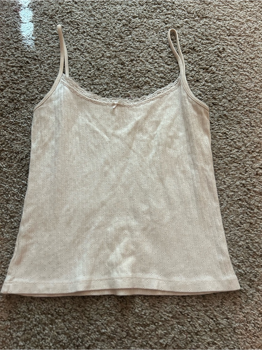 Brandy Melville Pale Pink Ribbed Lace-Trim Cami